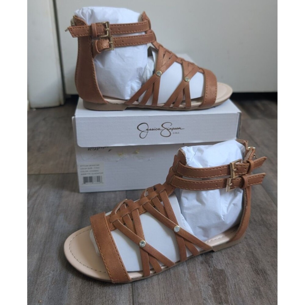 NEW Jessica Simpson Annette Gladiator Brown Gladiator Sandals Jeweled Girls 11